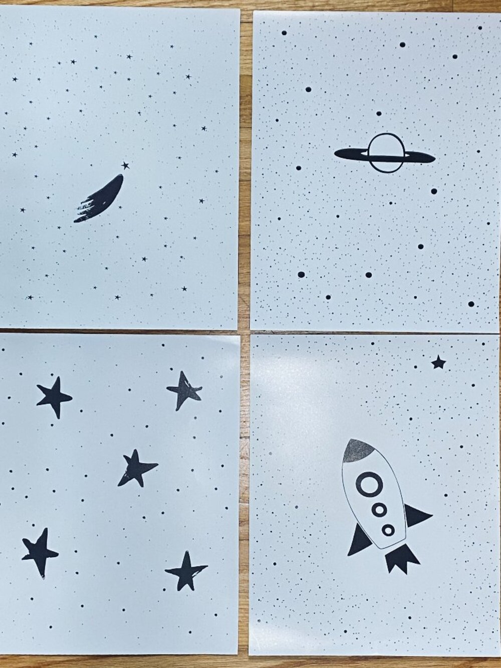 Set of 4 Space-Theme Art Prints 11” x 14” Black on White Heavy Stock Professiona